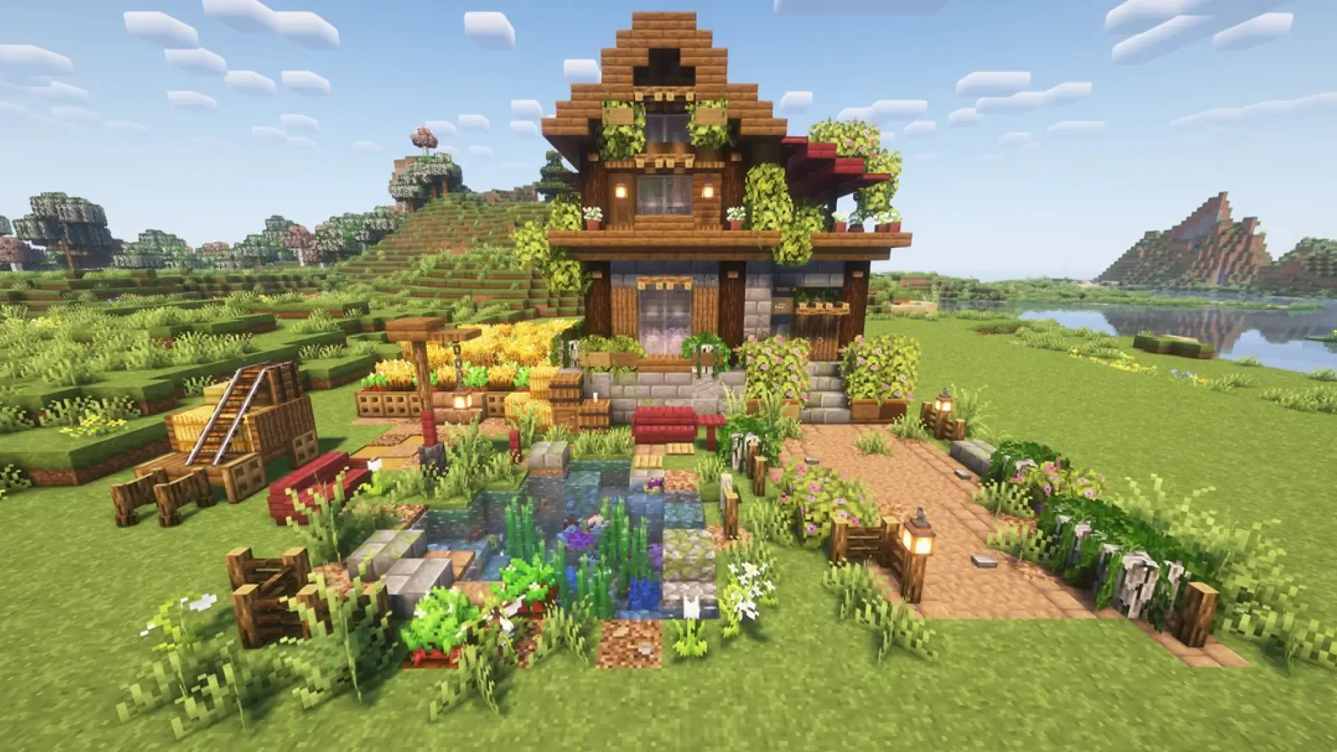 Casa Rural con Jardín en Minecraft