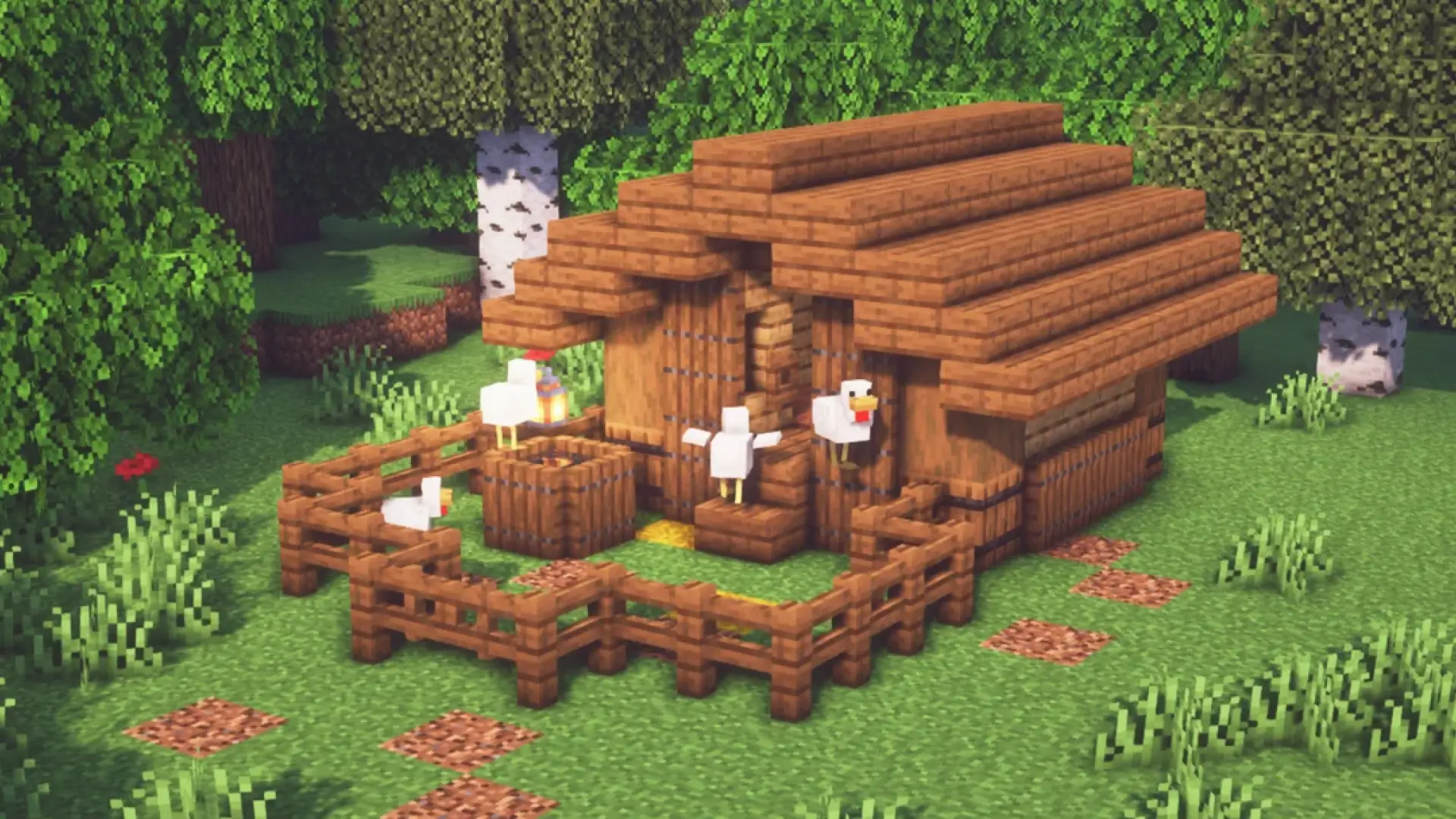 Gallinero con Recolección Automática de Huevos en Minecraft