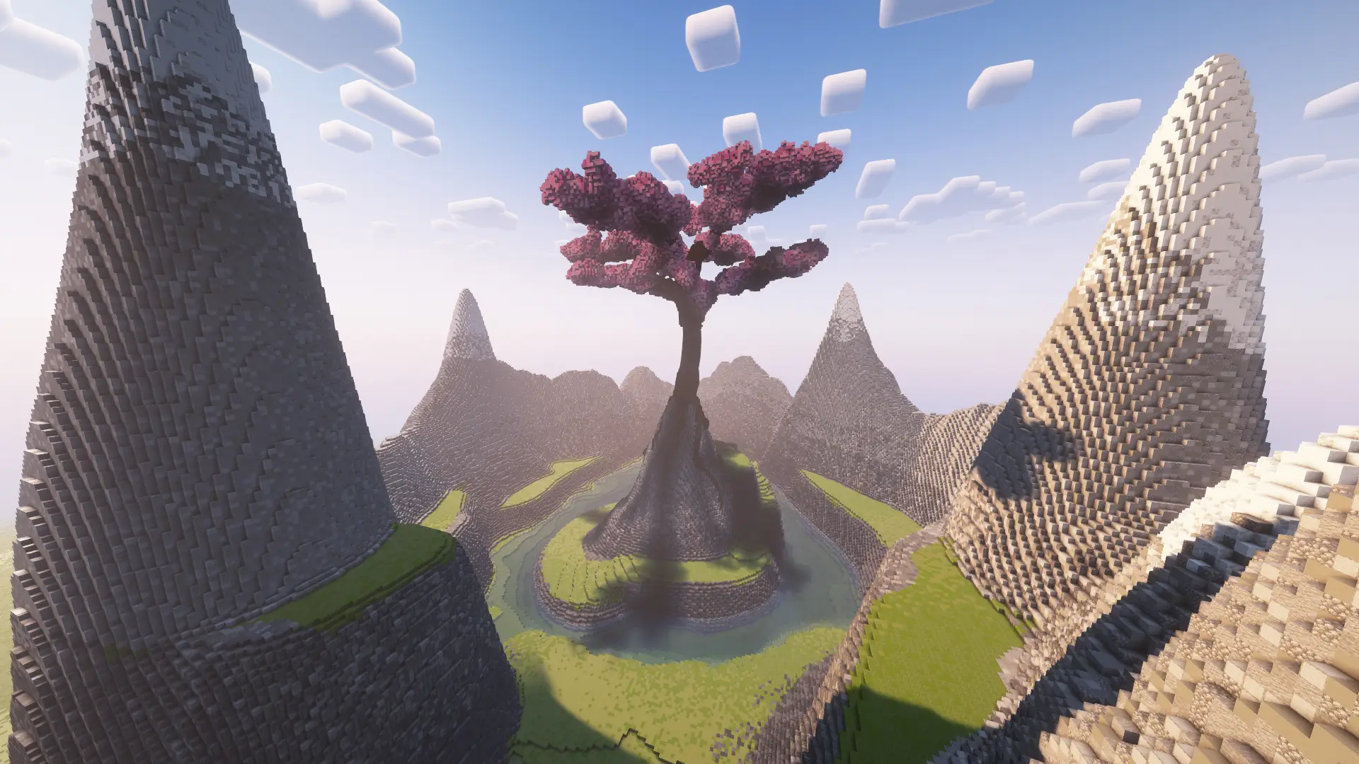 Valle con Árbol de Cerezo en Minecraft